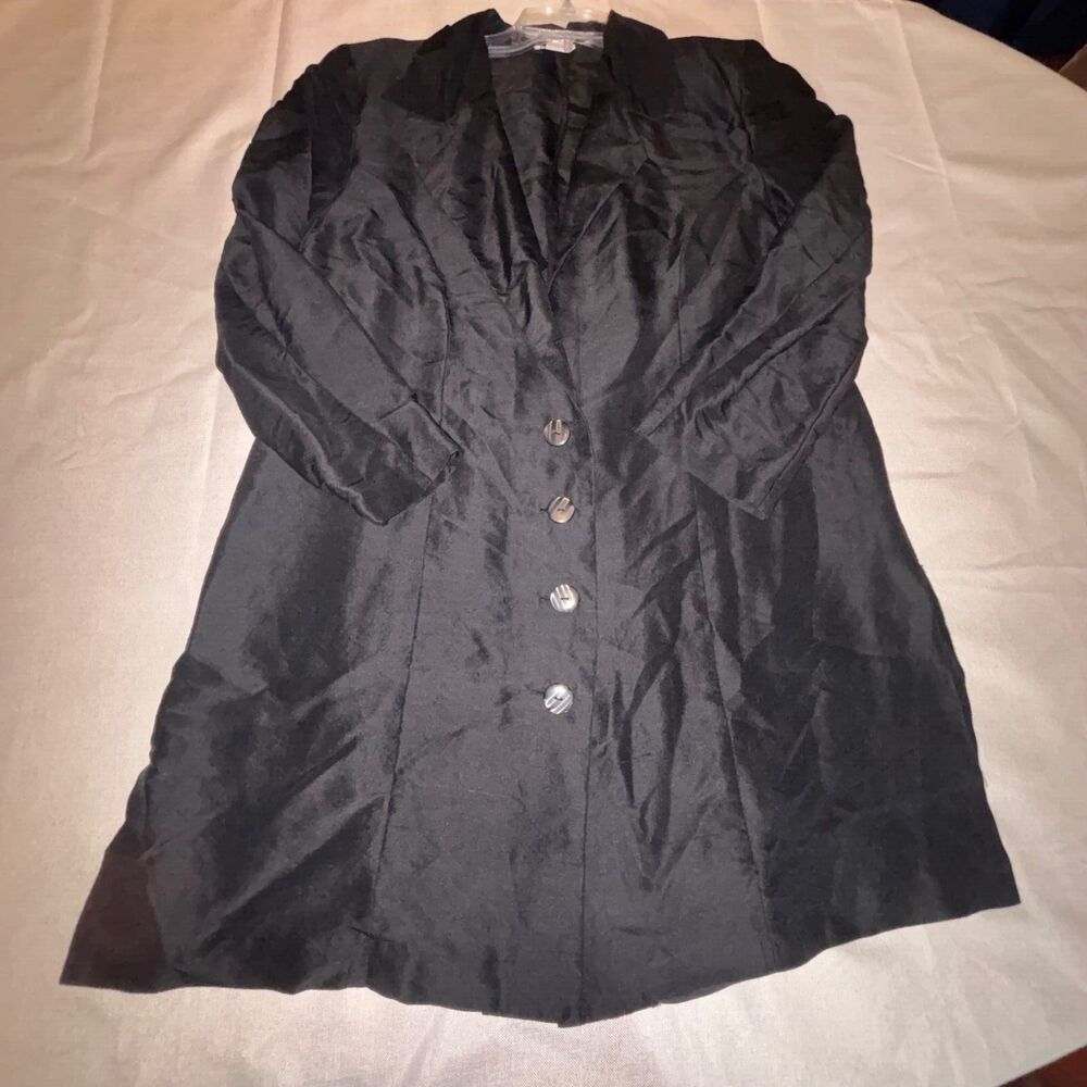 Vintage Silks by LSC Women's long shirt duster black‎ 100% silk medium - Picture 3 of 6